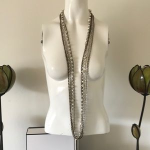 MULTISTRAND Pearl Gold Silver Long Necklace